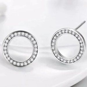 New Luxury Diamond Sterling Silver Stud Earrings